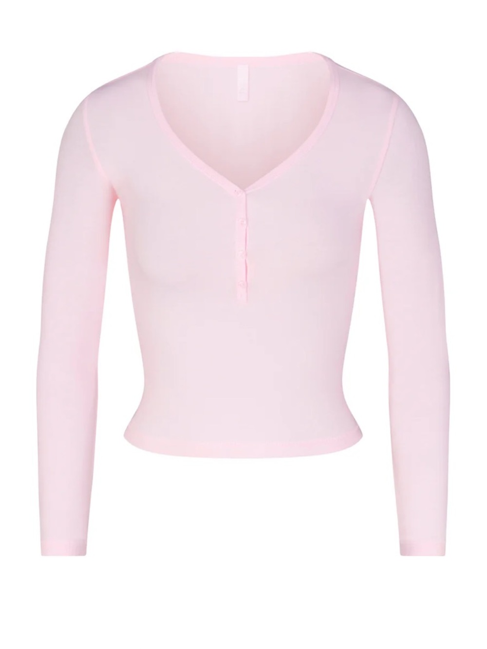 Skims Women's Light Pink Long-Sleeve Henley Crop Top